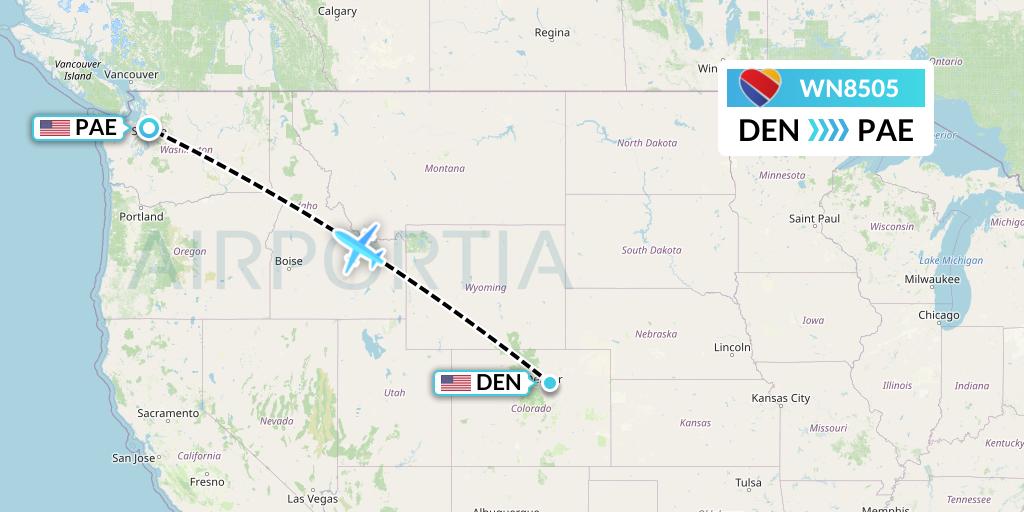 WN8505 Southwest Airlines Flight Map: Denver to Everett