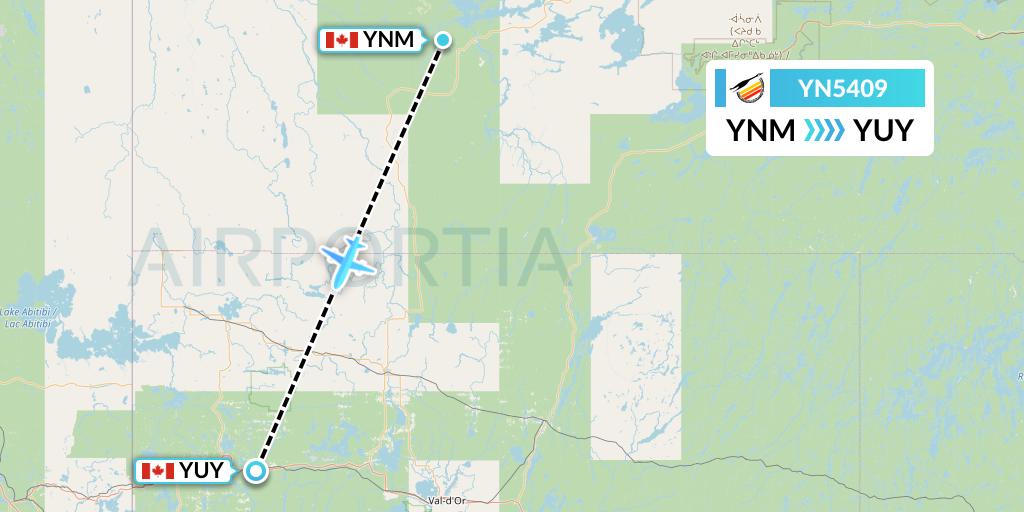 YN5409 Air Creebec Flight Map: Matagami to Rouyn