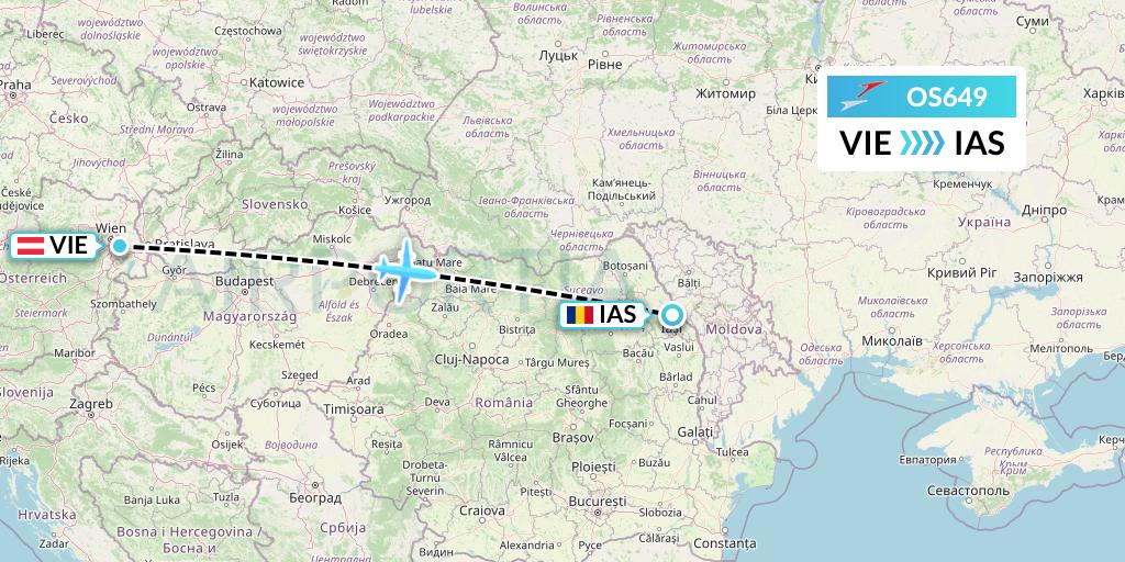 OS649 Austrian Airlines Flight Map: Vienna to Iasi
