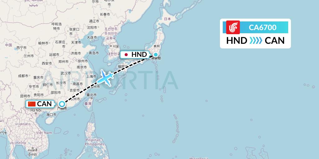CA6700 Air China Flight Map: Tokyo to Guangzhou