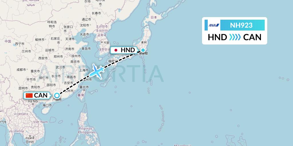 NH923 All Nippon Airways Flight Map: Tokyo to Guangzhou