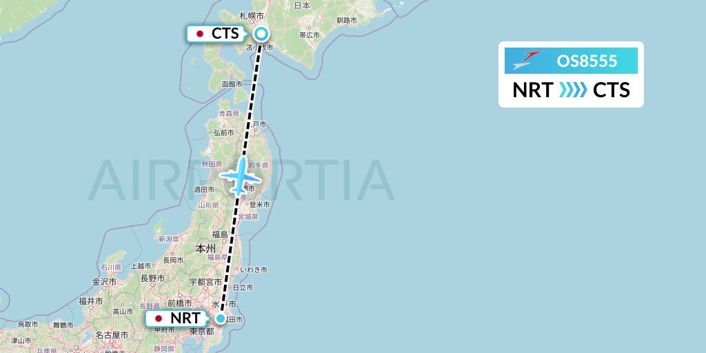 OS8555 Austrian Airlines Flight Map: Tokyo to Sapporo