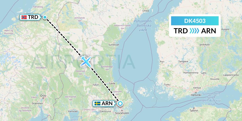 DK4503 Thomas Cook Airlines Scandinavia Flight Map: Trondheim to Stockholm