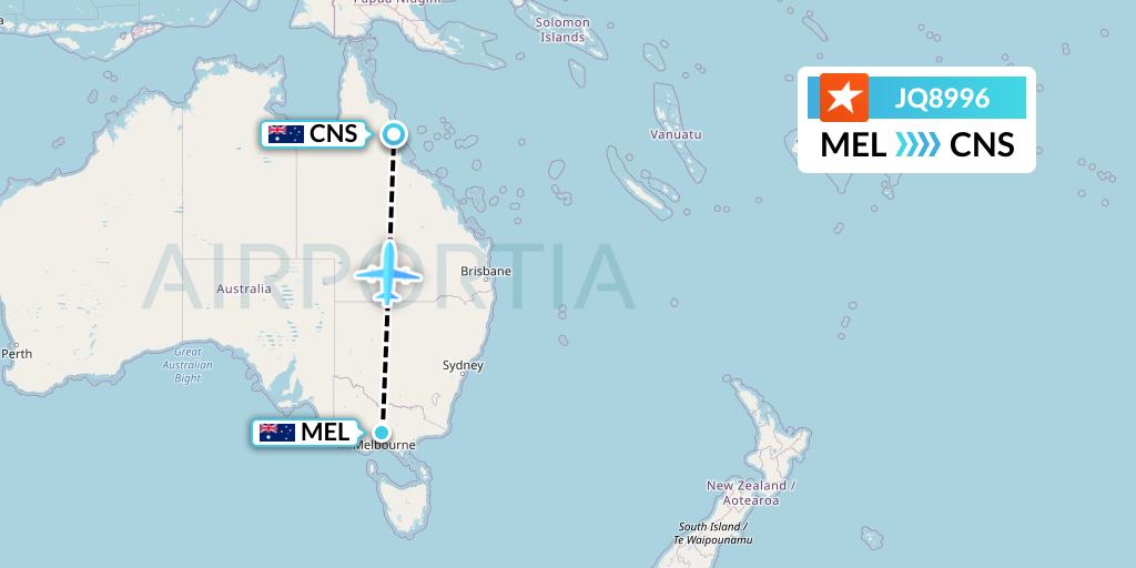 JQ8996 Jetstar Airways Flight Map: Melbourne to Cairns