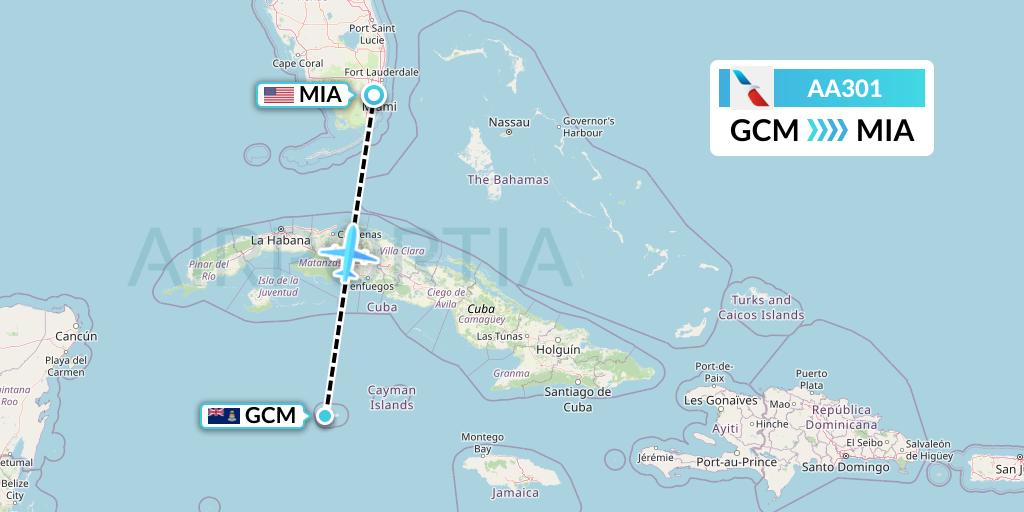 AA301 American Airlines Flight Map: George Town to Miami
