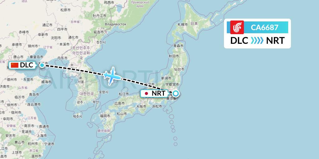 CA6687 Air China Flight Map: Dalian to Tokyo