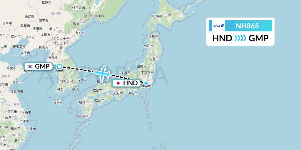 NH865 All Nippon Airways Flight Map: Tokyo to Seoul