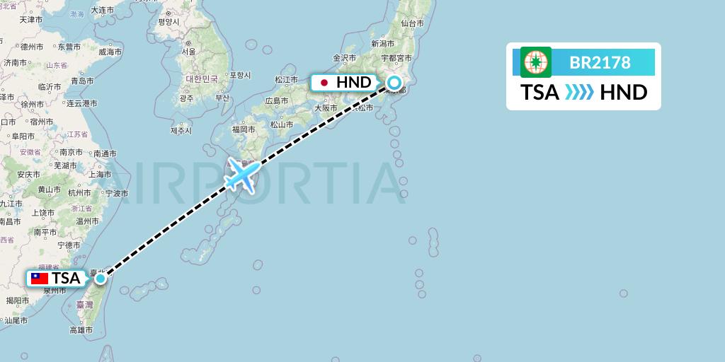 BR2178 EVA Air Flight Map: Taipei to Tokyo
