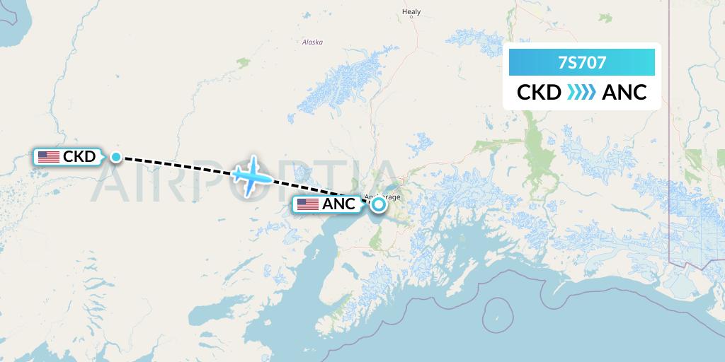 7S707 Ryan Air (USA) Flight Map: Crooked Creek to Anchorage