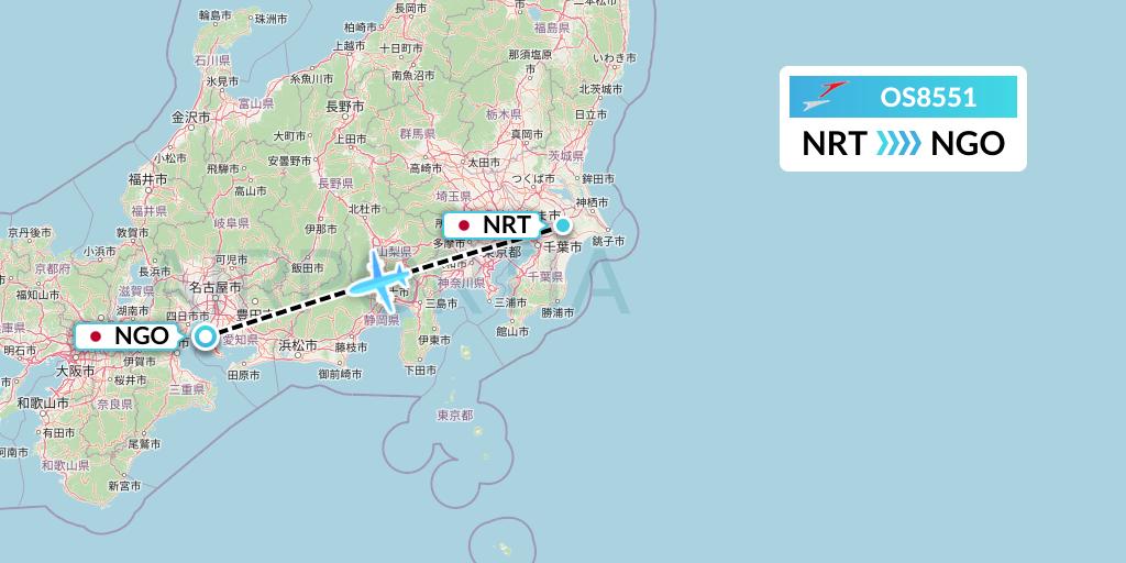 OS8551 Austrian Airlines Flight Map: Tokyo to Nagoya