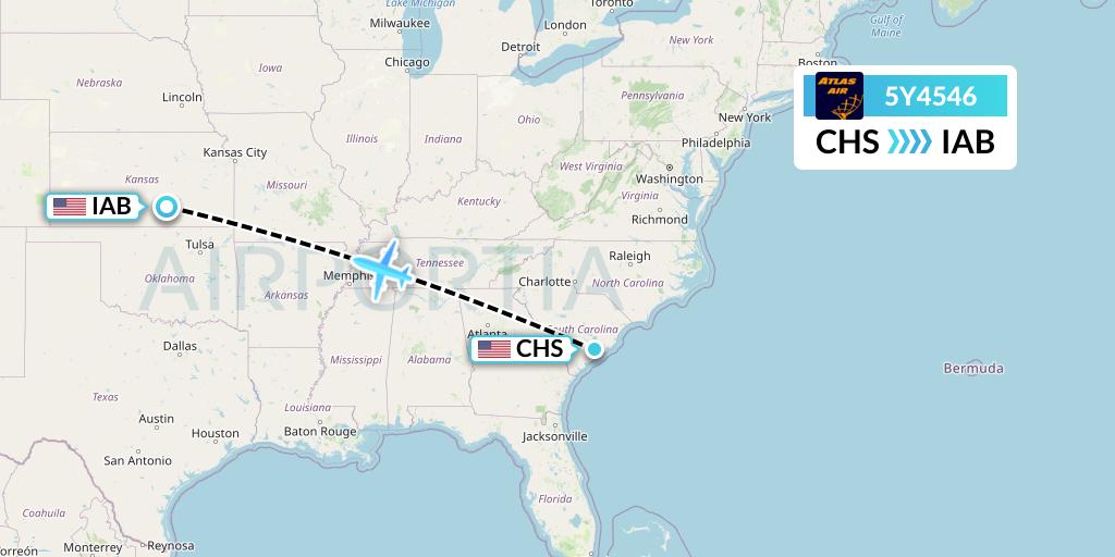 5Y4546 Atlas Air Flight Map: Charleston to Wichita