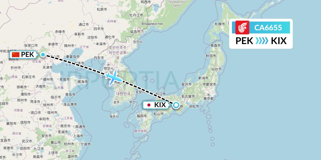 CA6655 Air China Flight Map: Beijing to Osaka
