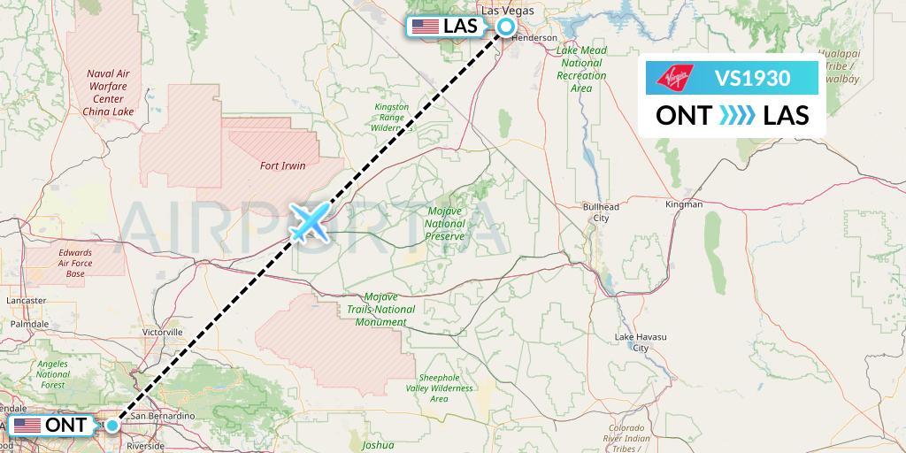 VS1930 Virgin Atlantic Airways Flight Map: Ontario to Las Vegas