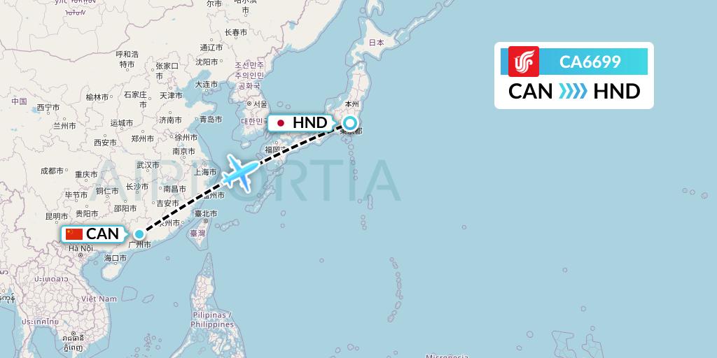 CA6699 Air China Flight Map: Guangzhou to Tokyo