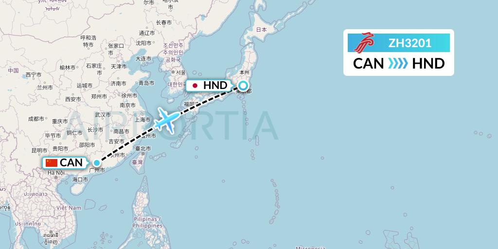 ZH3201 Shenzhen Airlines Flight Map: Guangzhou to Tokyo
