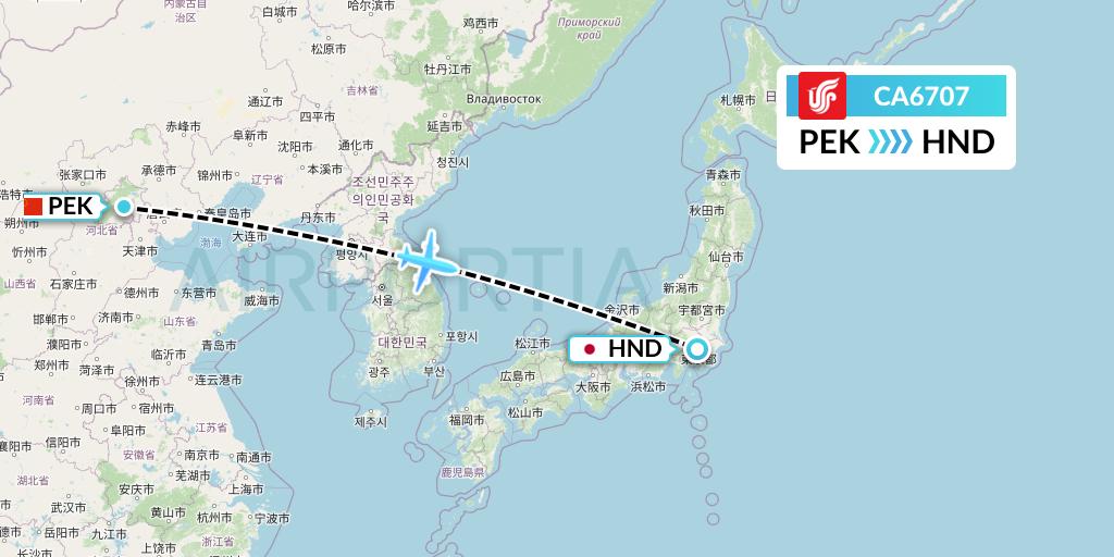 CA6707 Air China Flight Map: Beijing to Tokyo