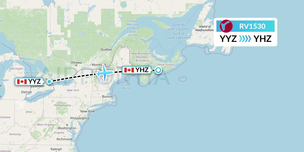 RV1530 Air Canada Rouge Flight Map: Toronto to Halifax