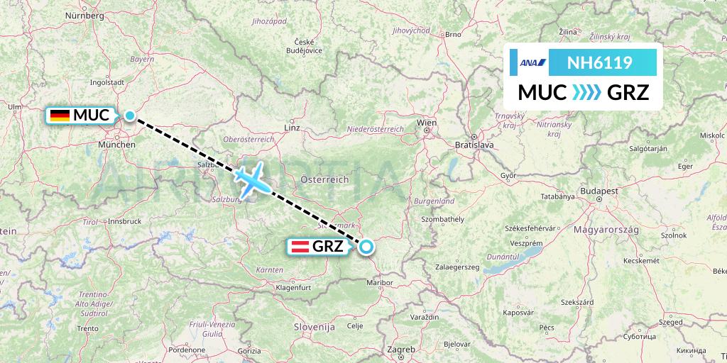 NH6119 All Nippon Airways Flight Map: Munich to Graz