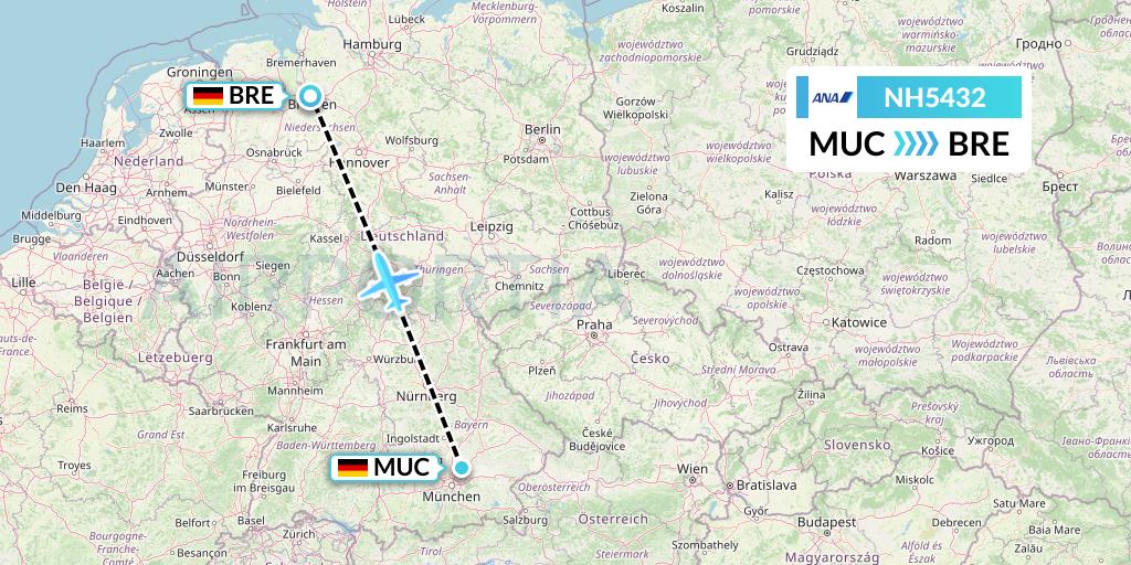 NH5432 All Nippon Airways Flight Map: Munich to Bremen