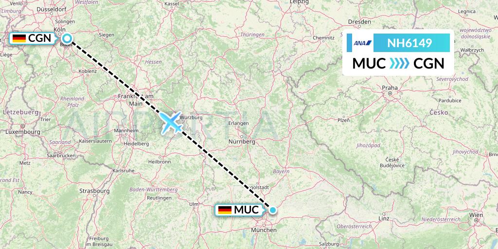 NH6149 All Nippon Airways Flight Map: Munich to Cologne