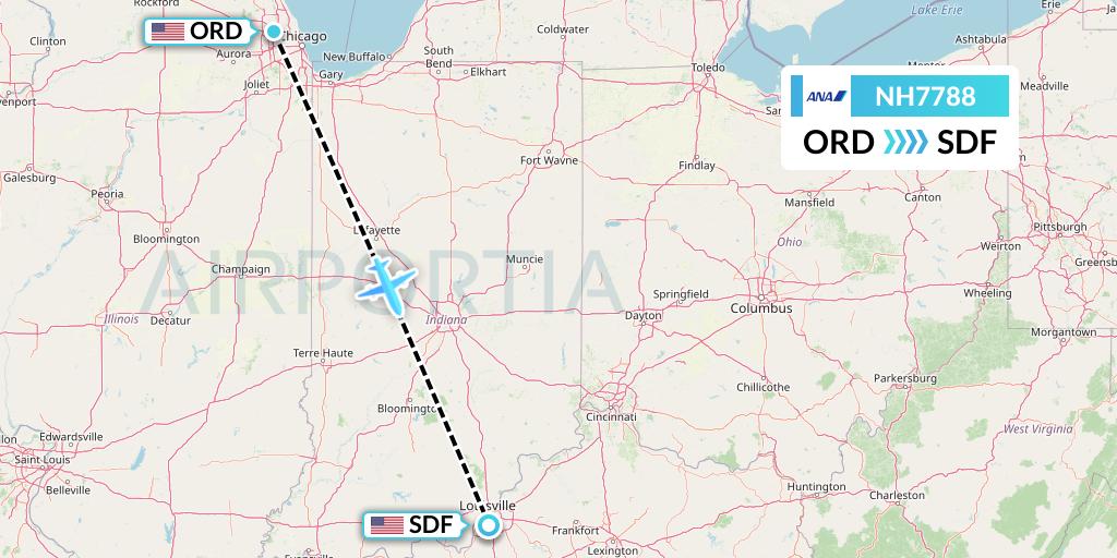 NH7788 All Nippon Airways Flight Map: Chicago to Louisville