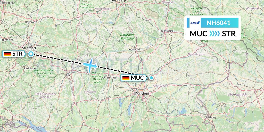 NH6041 All Nippon Airways Flight Map: Munich to Stuttgart
