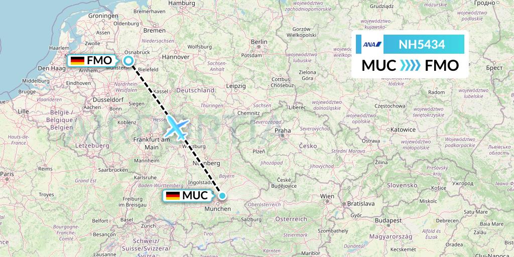 NH5434 All Nippon Airways Flight Map: Munich to Munster