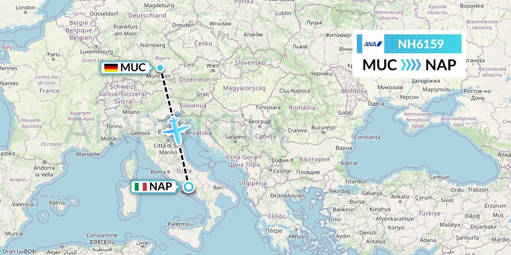 NH6159 All Nippon Airways Flight Map: Munich to Naples