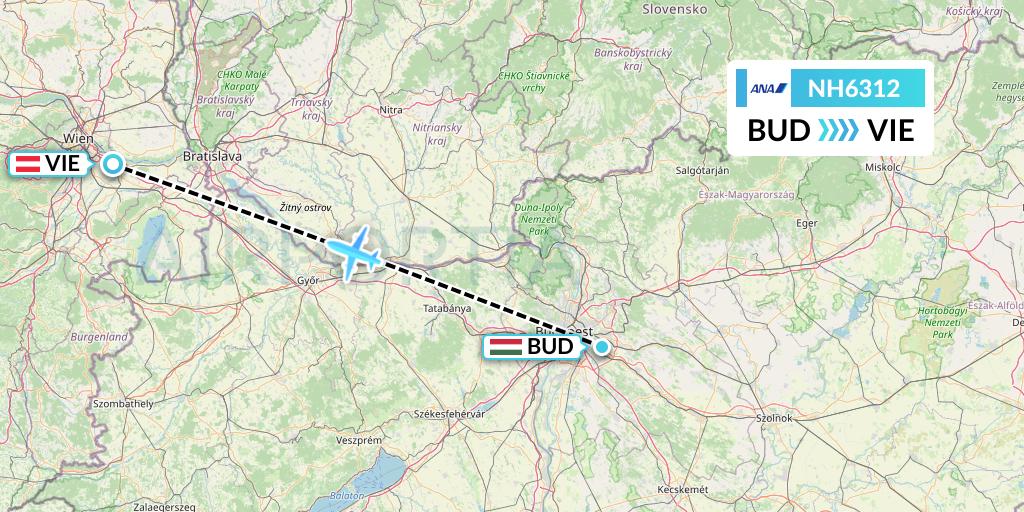 NH6312 All Nippon Airways Flight Map: Budapest to Vienna