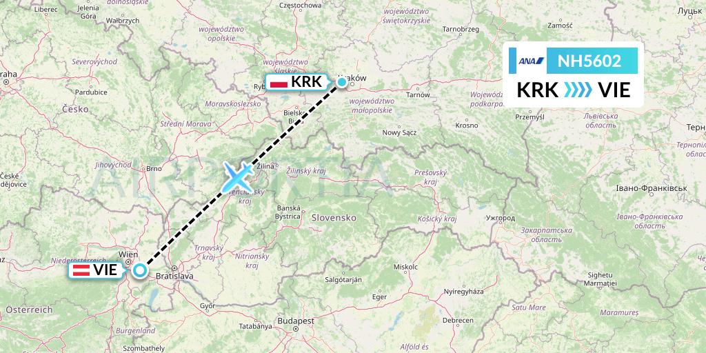 NH5602 All Nippon Airways Flight Map: Krakow to Vienna