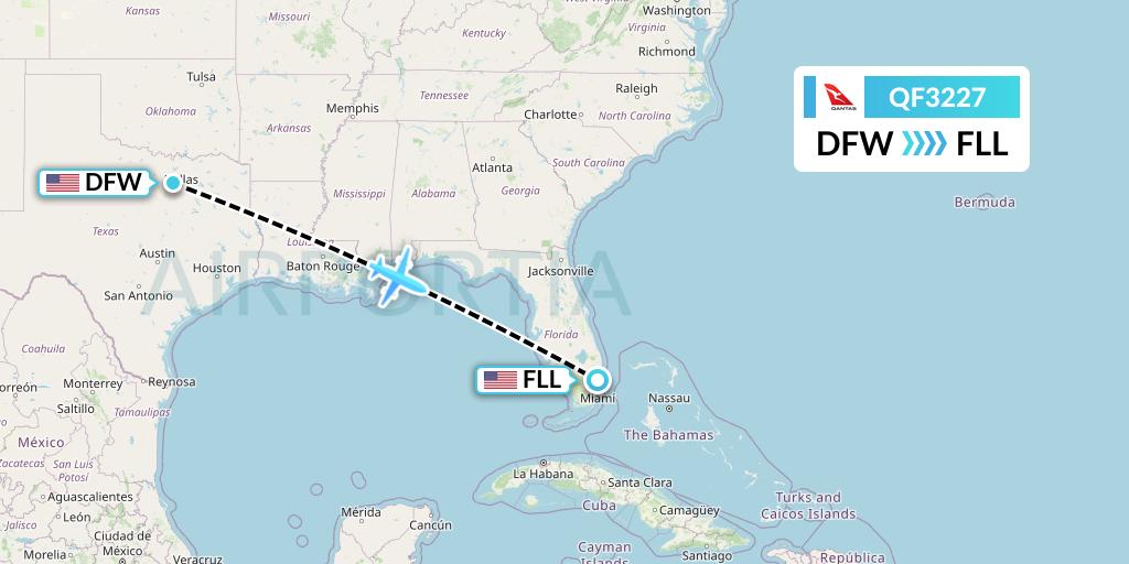QF3227 Qantas Flight Map: Dallas to Fort Lauderdale