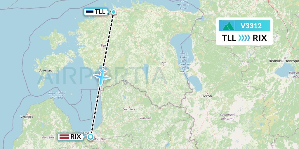V3312 Carpatair Flight Map: Tallinn to Riga