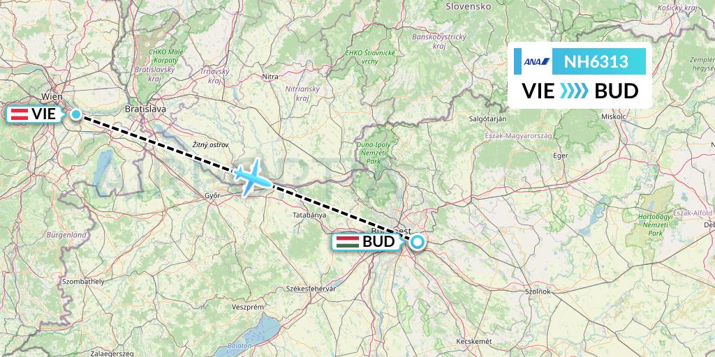 NH6313 All Nippon Airways Flight Map: Vienna to Budapest