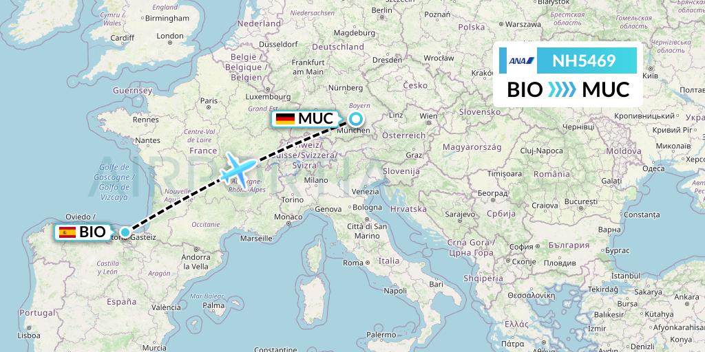 NH5469 All Nippon Airways Flight Map: Bilbao to Munich