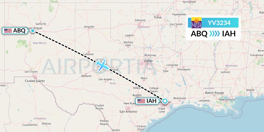 YV3234 Mesa Airlines Flight Map: Albuquerque to Houston