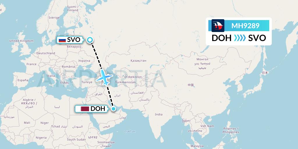 MH9289 Malaysia Airlines Flight Map: Doha to Moscow