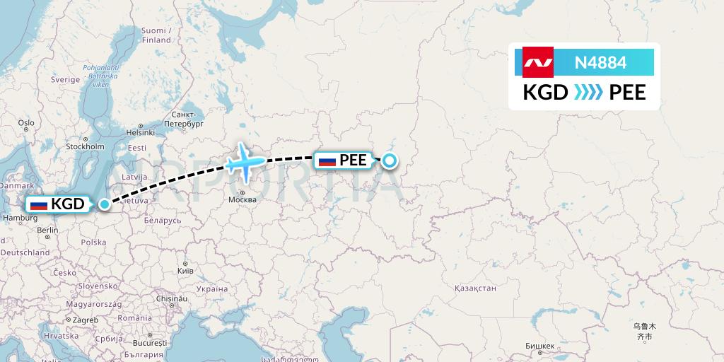 N4884 Nordwind Airlines Flight Map: Kaliningrad to Perm