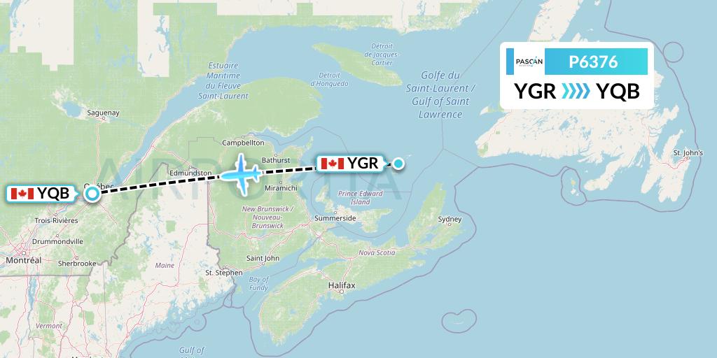P6376 Pascan Aviation Flight Map: Iles-de-la-Madeleine to Quebec