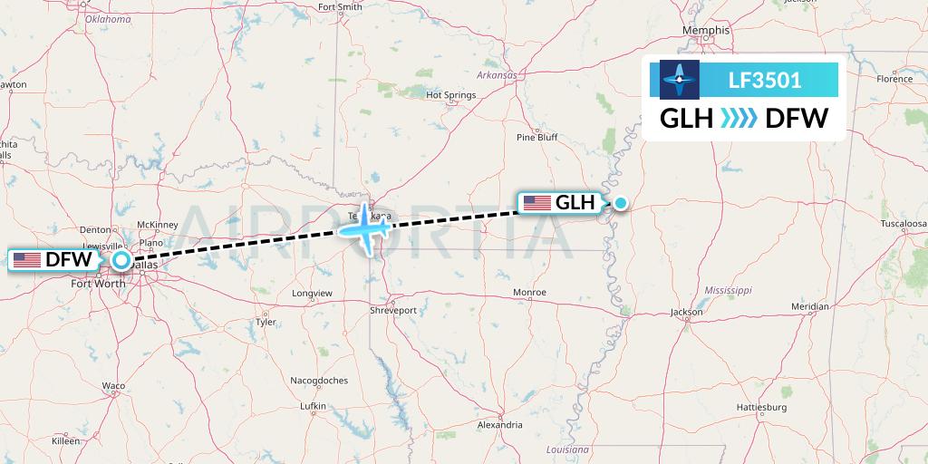 LF3501 Corporate Flight Management Flight Map: Greenville to Dallas
