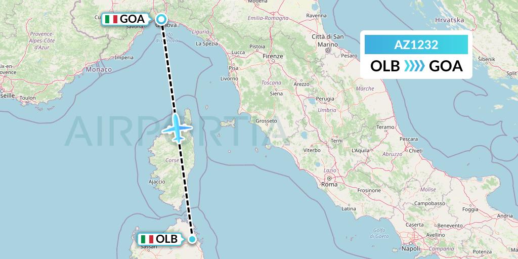 AZ1232 ITA Airways Flight Map: Olbia to Genoa