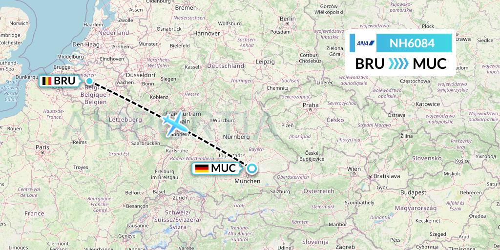 NH6084 All Nippon Airways Flight Map: Brussels to Munich