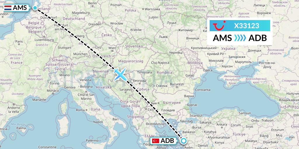 X33123 TUI fly Germany Flight Map: Amsterdam to Izmir