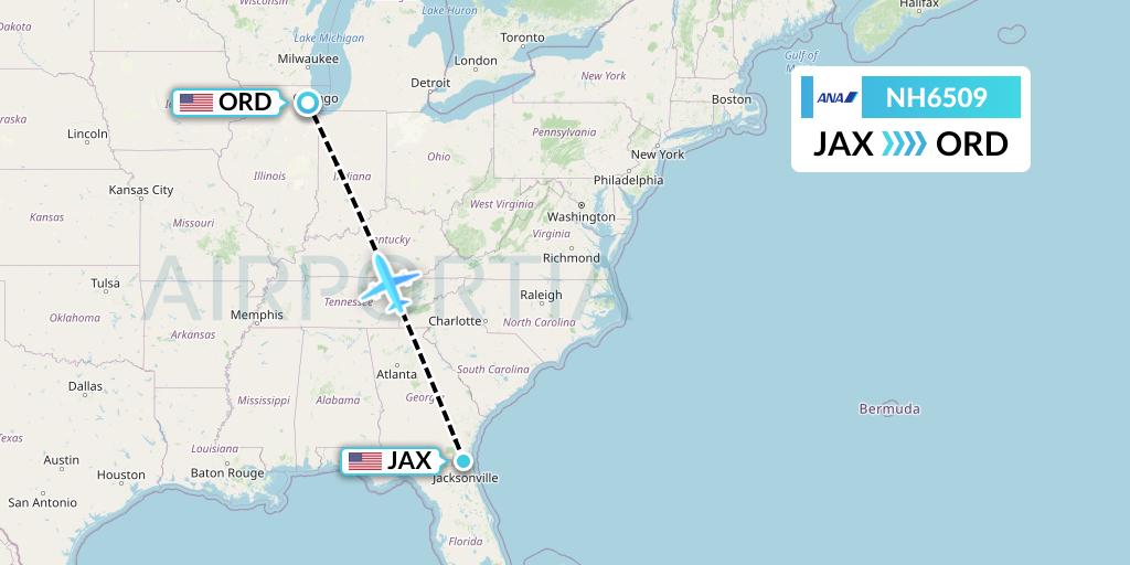 NH6509 All Nippon Airways Flight Map: Jacksonville to Chicago