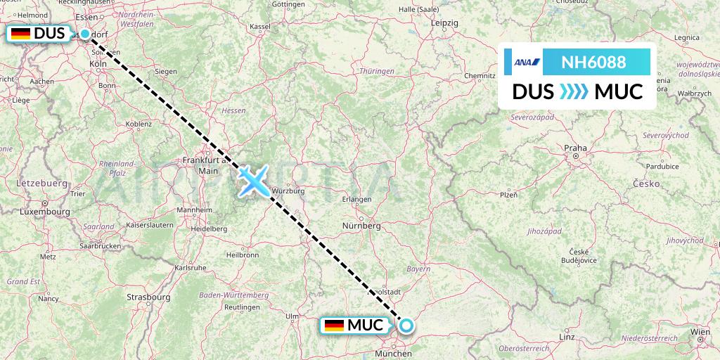 NH6088 All Nippon Airways Flight Map: Dusseldorf to Munich