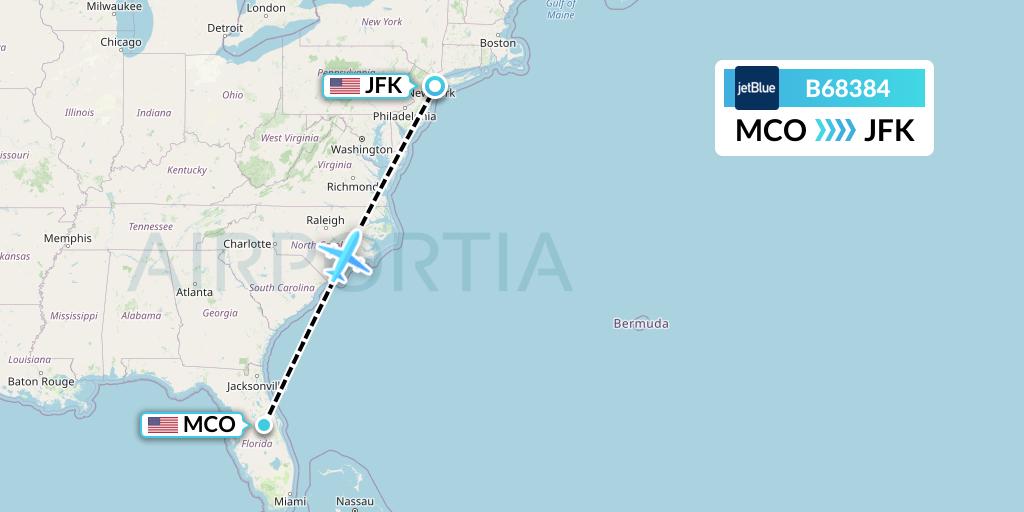 B68384 JetBlue Airways Flight Map: Orlando to New York