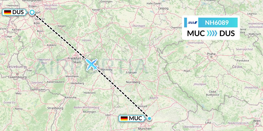 NH6089 All Nippon Airways Flight Map: Munich to Dusseldorf