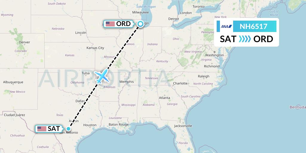 NH6517 All Nippon Airways Flight Map: San Antonio to Chicago