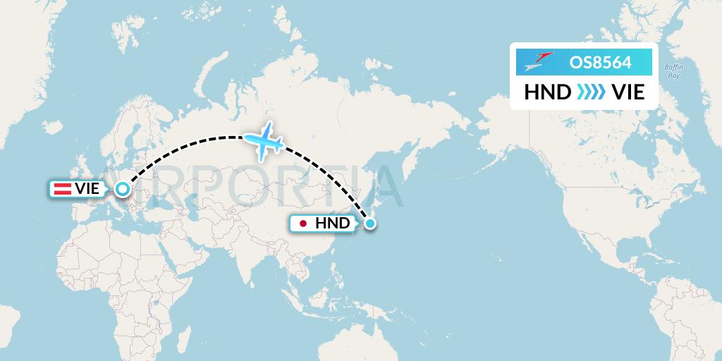 OS8564 Austrian Airlines Flight Map: Tokyo to Vienna
