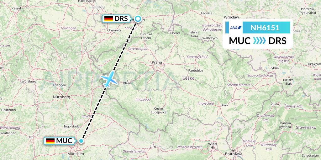 NH6151 All Nippon Airways Flight Map: Munich to Dresden