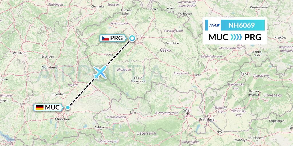 NH6069 All Nippon Airways Flight Map: Munich to Prague